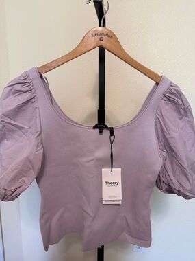 Theory 
Lilac Puff-Sleeve Crop Top with Square Neck